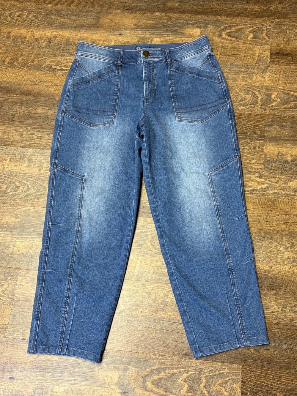 Democracy Ab Solution Barrel Leg Jeans High Rise Stretch Womens 14 Side Panel